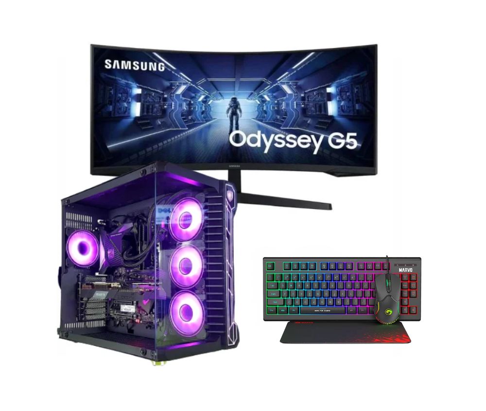 Image for site products - 2025-12-09T104255.656 Vengeance Unity-Z3 Ryzen 5-7600/ 32GB DDR5/ 1TB SSD/RX 7700 XT 12GB/ No OS Gaming PC + Samsung Odyssey G5 LC34G55TWWPXEN Ultrawide 34" - Image 1