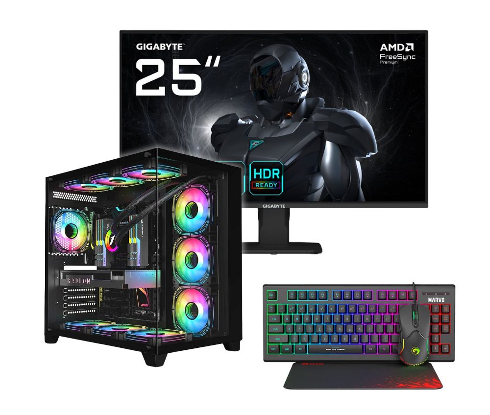 Vengeance Infernal-V69 Ryzen 7-8700F/ 32GB DDR5/ 1TB SSD / RTX 5050 8GB/ No Os Gaming PC + Gigabyte GS25F2 25" FHD Gaming Monitor ( US Keyboard )