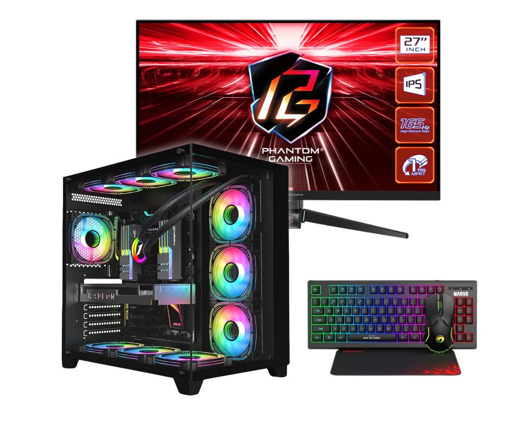 Image for site products - 2025-12-09T093632.205 Vengeance Genesis-V9 Ryzen 5-8400F/ 32GB DDR5 / 1TB SSD /RTX 5050 8GB/ No Os Gaming PC + ASRock PG27FF1A IPS HDR Gaming Monitor 27″ - Image 1