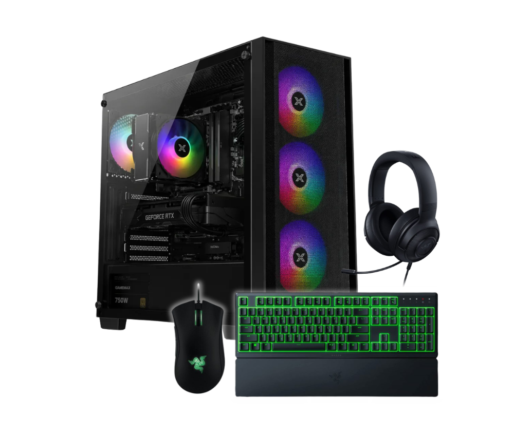 FM450 (3) Vengeance Gamer's Choice Edge-V6 Ryzen 7-5700/ 32GB / 1TB SSD /RX 9060 8GB/ No Os Gaming PC + Razer Gaming Gear - Image 1